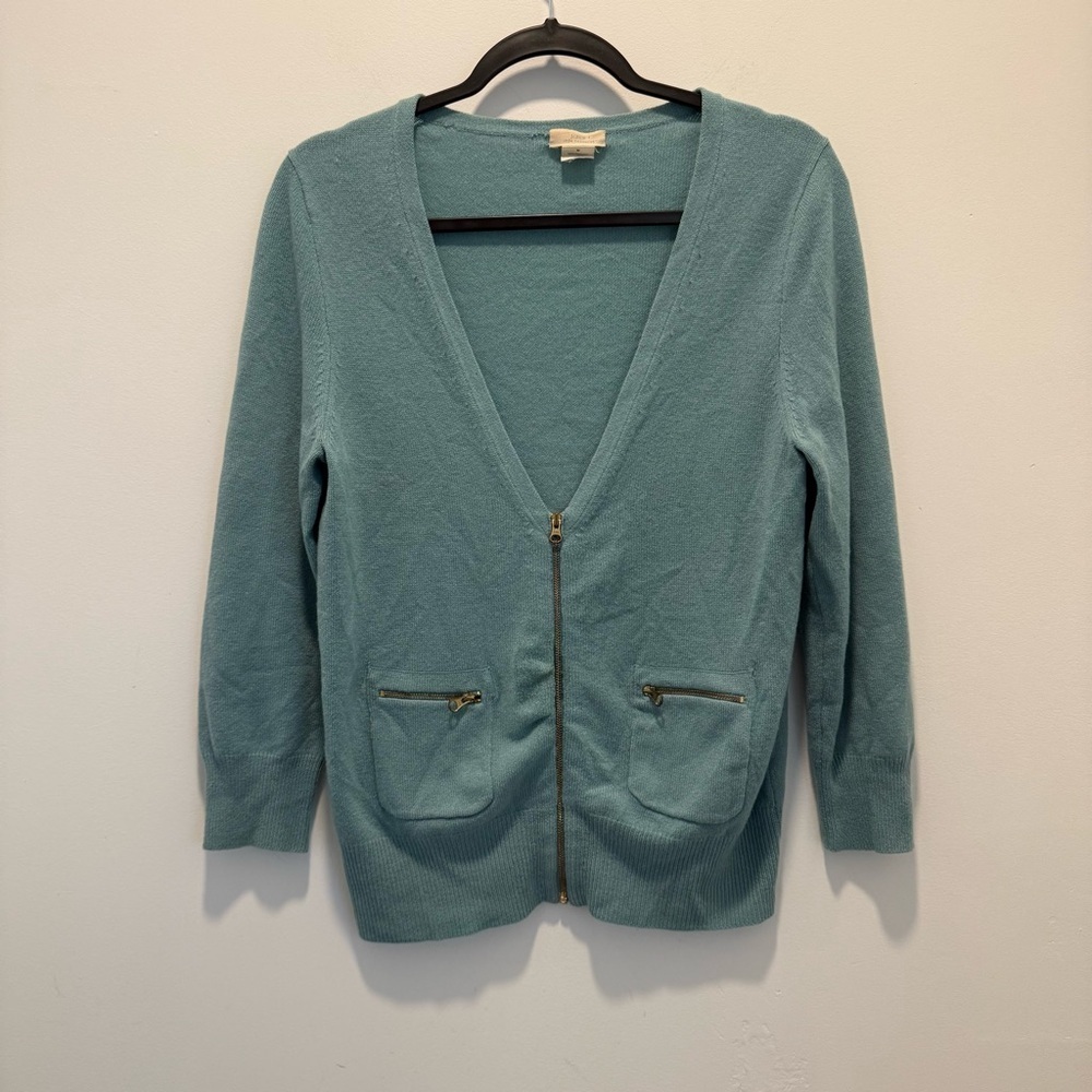 J. Crew Light Blue 100% Cashmere Zip Cardigan. Size Medium.